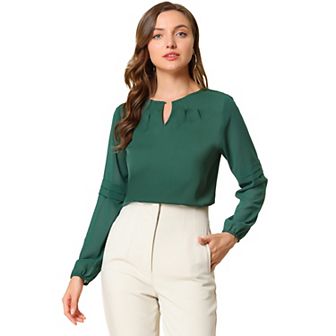 Women's Work Tops Chiffon Shirt Semi Sheer Keyhole Neck Elegant Blouse