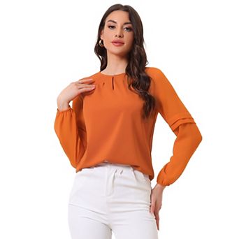 Women's Work Tops Chiffon Shirt Semi Sheer Keyhole Neck Elegant Blouse