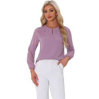 Women's Work Tops Chiffon Shirt Semi Sheer Keyhole Neck Elegant Blouse