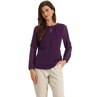 Women's Work Tops Chiffon Shirt Semi Sheer Keyhole Neck Elegant Blouse