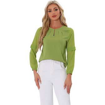 Women's Work Tops Chiffon Shirt Semi Sheer Keyhole Neck Elegant Blouse