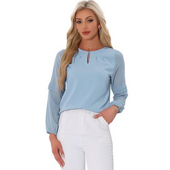 Women's Work Tops Chiffon Shirt Semi Sheer Keyhole Neck Elegant Blouse