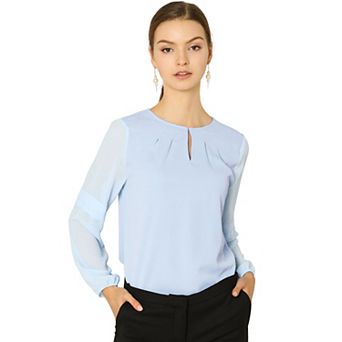 Women's Work Tops Chiffon Shirt Semi Sheer Keyhole Neck Elegant Blouse