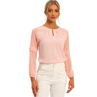 Women's Work Tops Chiffon Shirt Semi Sheer Keyhole Neck Elegant Blouse
