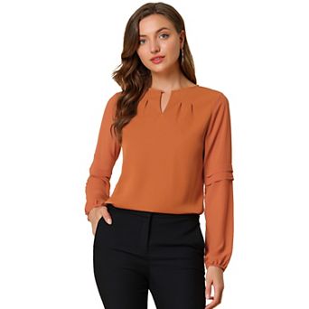 Women's Work Tops Chiffon Shirt Semi Sheer Keyhole Neck Elegant Blouse