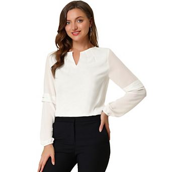 Women's Work Tops Chiffon Shirt Semi Sheer Keyhole Neck Elegant Blouse