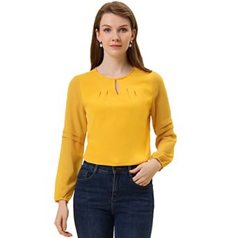 Women's Work Tops Chiffon Shirt Semi Sheer Keyhole Neck Elegant Blouse