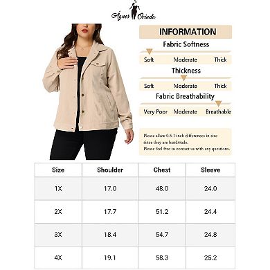 Women's Plus Point Collar Button Down Short Bomber Corduroy Jacket