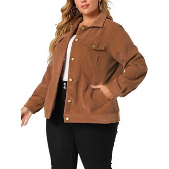 Women's Plus Point Collar Button Down Short Bomber Corduroy Jacket