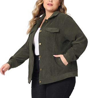 Women's Plus Point Collar Button Down Short Bomber Corduroy Jacket