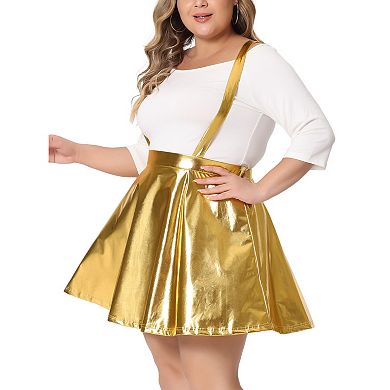 Women's Plus Size Zipper Elastic Waist Glittery Skater Skirt