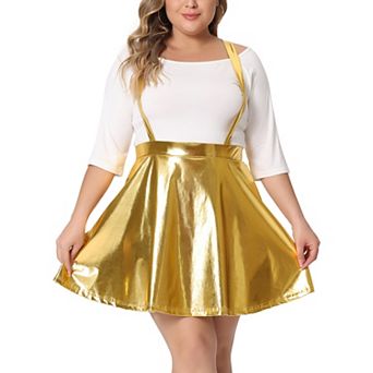 Women's Plus Size Zipper Elastic Waist Glittery Skater Skirt
