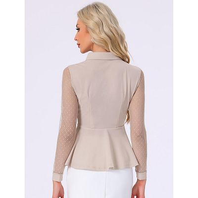 Women's Mesh Sheer Long Sleeve Blouse Turn Down Collar