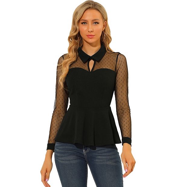 Long Sleeve Peplum Blouse Black