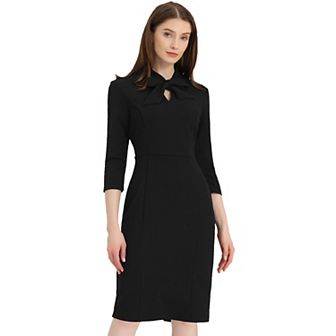 Sheath Dresses For Women's Front Tie Neck 3/4 Sleeve Work Bodycon Dress