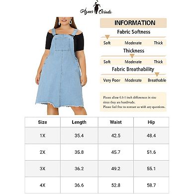 Women's Plus Overall Dresses Frayed Adjustable Strap Irregular Hem Denim Dress