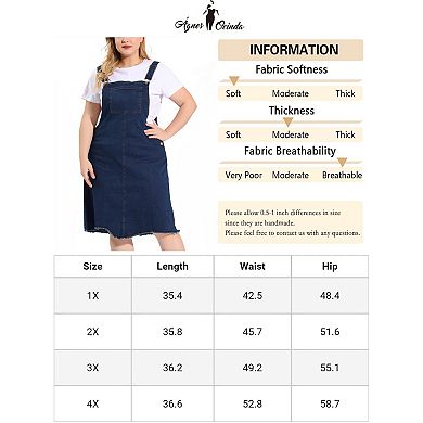Women's Plus Overall Dresses Frayed Adjustable Strap Irregular Hem Denim Dress