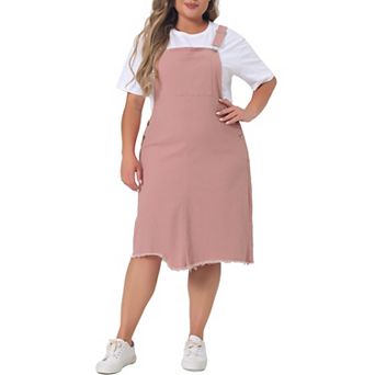 Women's Plus Overall Dresses Frayed Adjustable Strap Irregular Hem Denim Dress