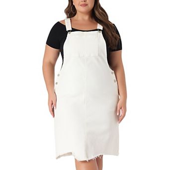 Women's Plus Overall Dresses Frayed Adjustable Strap Irregular Hem Denim Dress