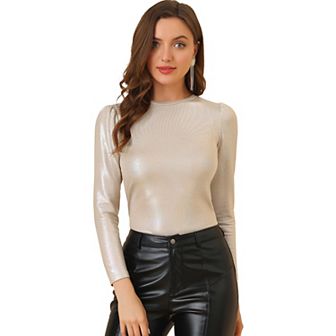 Metallic Shirts For Women's Sparkly Disco Party Shiny Tops