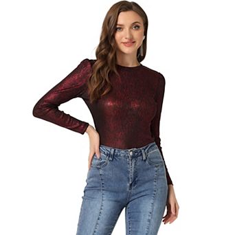 Metallic Shirts For Women's Sparkly Disco Party Shiny Tops