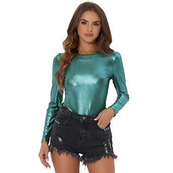 Metallic Shirts For Women's Sparkly Disco Party Shiny Tops