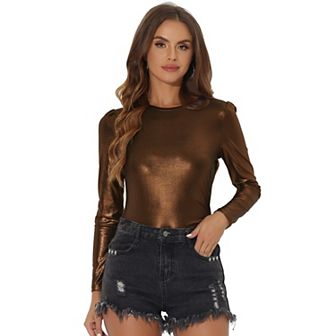 Metallic Shirts For Women's Sparkly Disco Party Shiny Tops