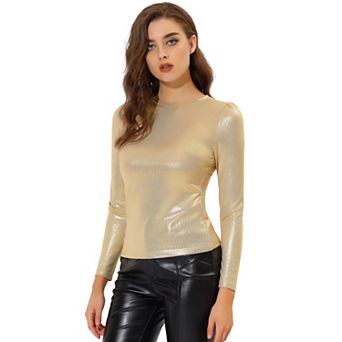 Metallic Shirts For Women's Sparkly Disco Party Shiny Tops