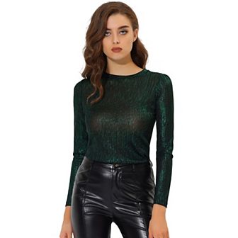 Metallic Shirts For Women's Sparkly Disco Party Shiny Tops