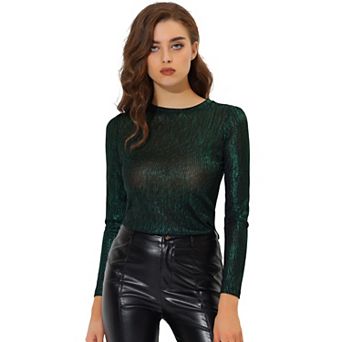 Metallic Shirts For Women's Sparkly Disco Party Shiny Tops