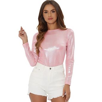 Metallic Shirts For Women's Sparkly Disco Party Shiny Tops