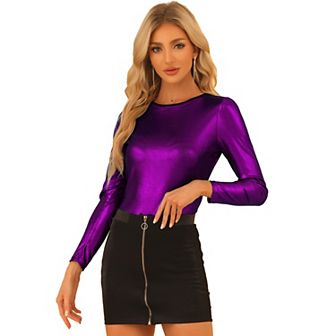 Metallic Shirts For Women's Sparkly Disco Party Shiny Tops