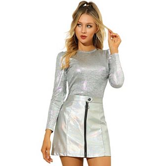 Metallic Shirts For Women's Sparkly Disco Party Shiny Tops