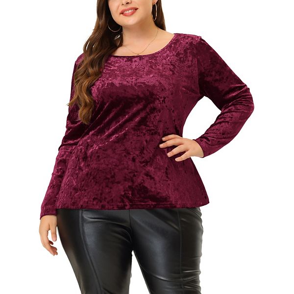 Women's Plus SIze Crew Neck Long Sleeves Fashion Velvet Top