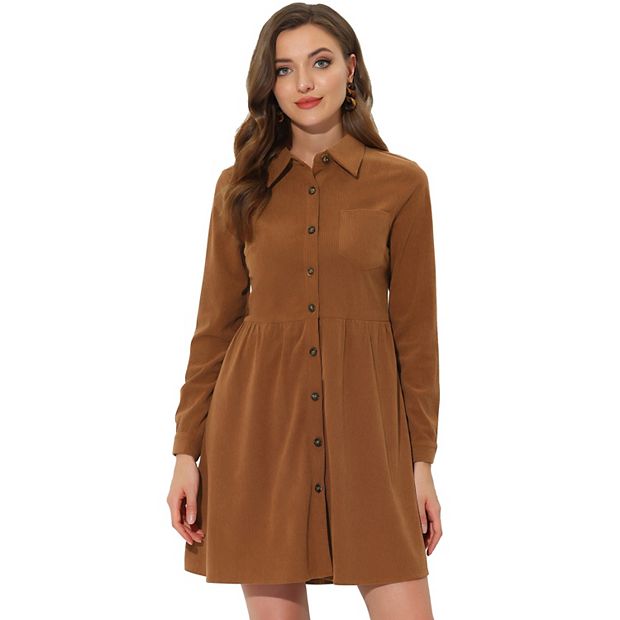 Women's Button Down Corduroy Shirt Dresses