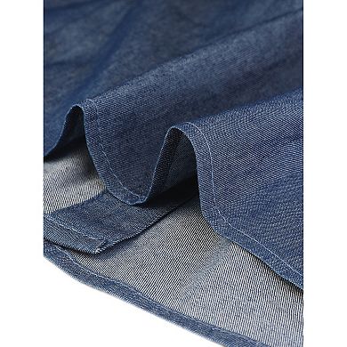 Jean Shirts for Women's Point Collar Short Sleeve Button Down Denim Shirt