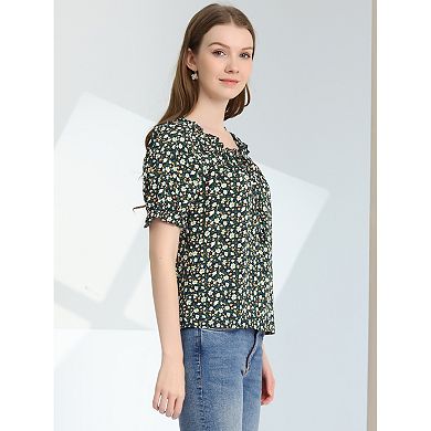 Women's Sweetheart Neck Raglan Sleeve Retro Ruffle Floral Tops