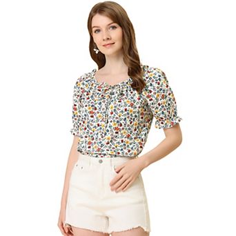 Women's Sweetheart Neck Raglan Sleeve Retro Ruffle Floral Tops