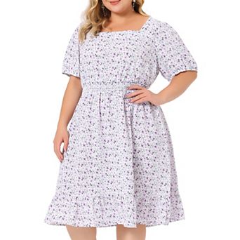 Women's Plus Size Ruffle Hem Smocked Waist Floral Midi Shirtdress