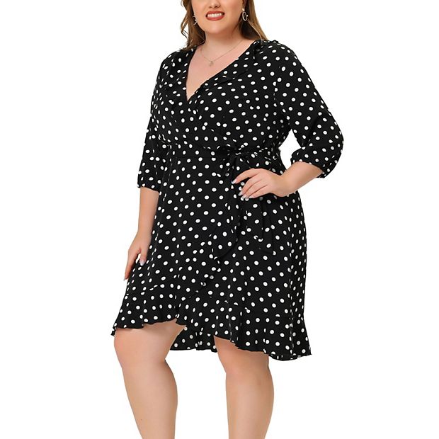 Women's Plus Size Polka dotss Ruffle Chiffon Warp Midi Dress