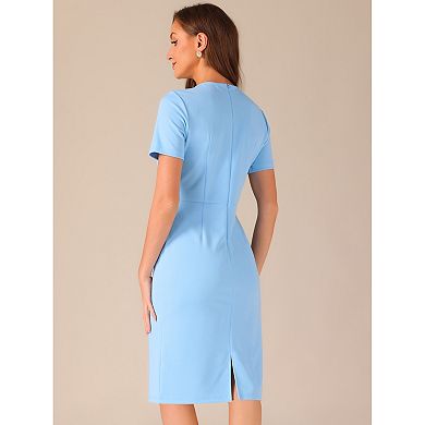 Women's Work Business Tweed Trim Round Neck Short Sleeve Sheath Dresses