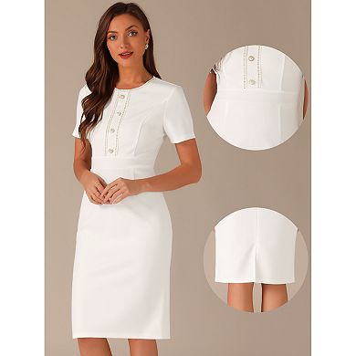 Women's Work Business Tweed Trim Round Neck Short Sleeve Sheath Dresses