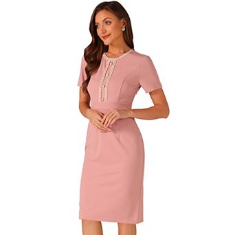Women's Work Business Tweed Trim Round Neck Short Sleeve Sheath Dresses