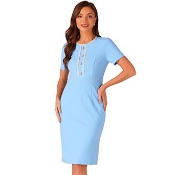 Women's Work Business Tweed Trim Round Neck Short Sleeve Sheath Dresses