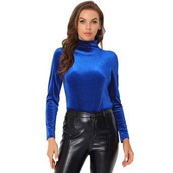 Women's Turtleneck Velvet Top Long Sleeve Work Shirts Basic Velour Blouse