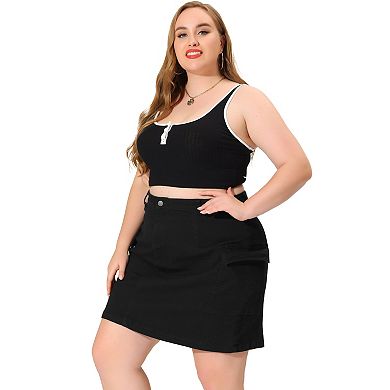 Women's Plus Size Summer A Line Zipper Front Mini Jean Skirt