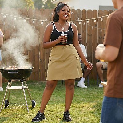 Women's Plus Size Summer A Line Zipper Front Mini Jean Skirt