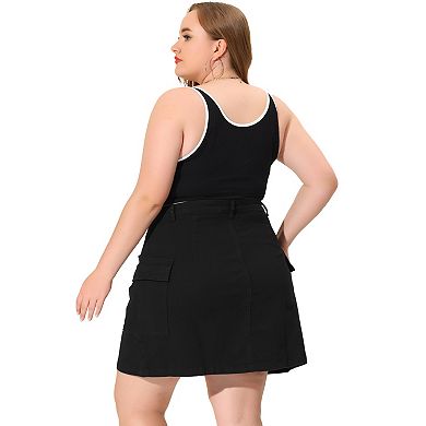 Women's Plus Size Summer A Line Zipper Front Mini Jean Skirt