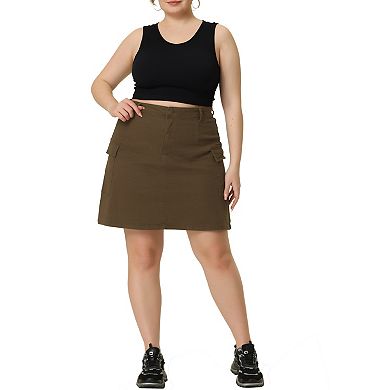 Women's Plus Size Summer A Line Zipper Front Mini Jean Skirt