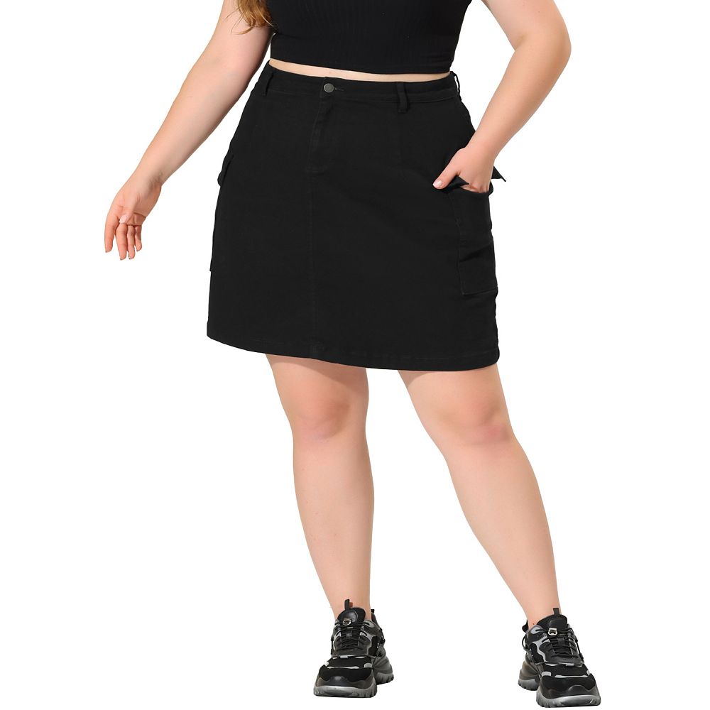 ミニスカート [MATINKIM]zipper point linen mini skirt in black Women's Plus Size Summer A Line Zipper Front Mini Jean Skirt